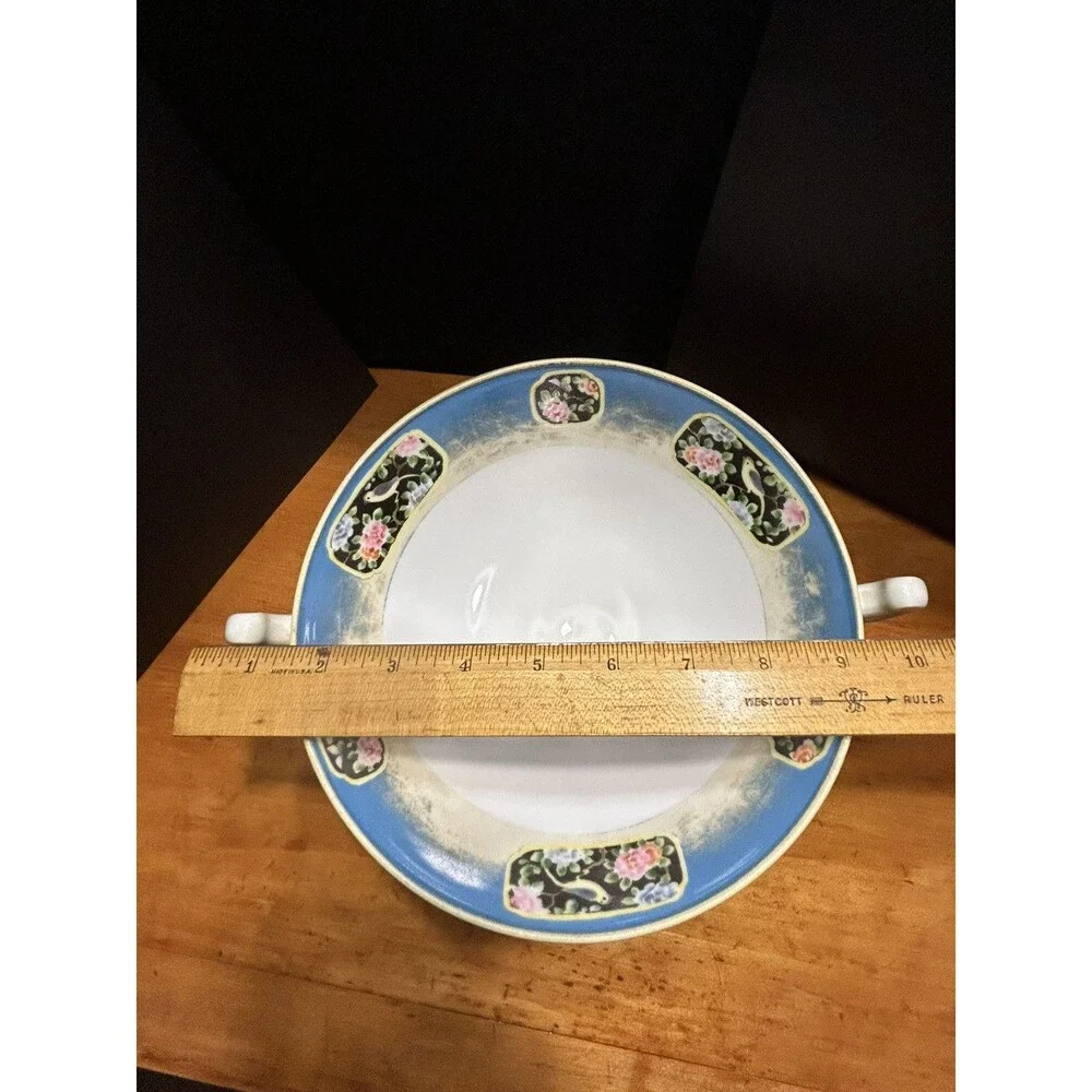 Nippon Hand Painted Bird Floral‎ Pedestal Bowl Vintage
